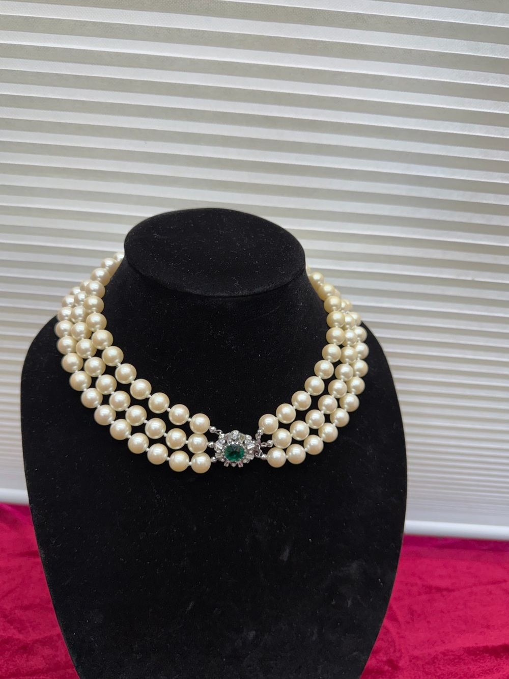 Vintage CAROLEE Strand Choker Necklace Faux Pearls Rhinestones Clasp